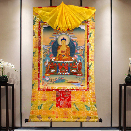 西藏手工雙層裝裱燙金鍍金畫心釋迦牟尼唐卡佛像長120cm大號