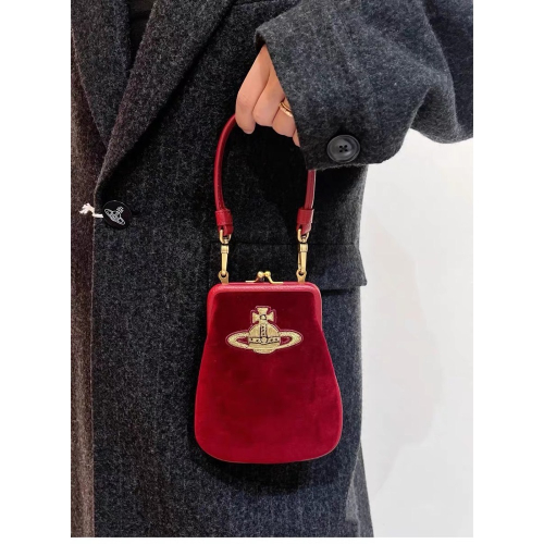 敲口愛? Vivienne Westwood 萌老奶奶手提包 珠扣斜背包 高級刺繡絲絨/細緻牛皮手機包 經典土星