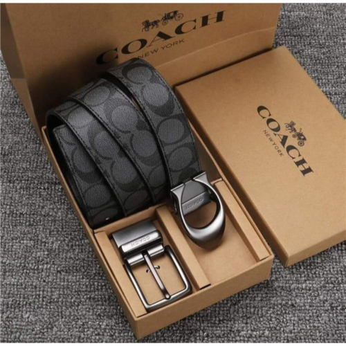 Coach男用雙頭皮帶黑灰老花