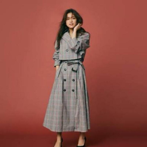 正品全新 And Couture 經典三穿三件式格紋雙排釦翻領風衣外套 38號