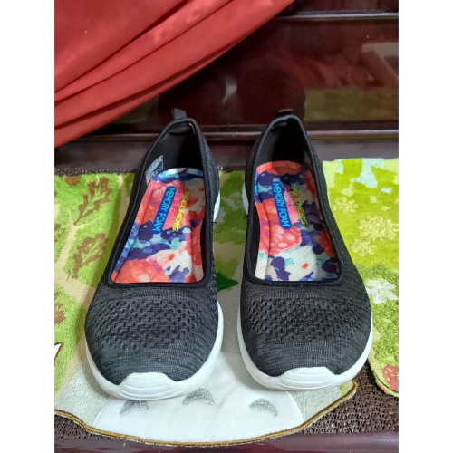 二手 Skechers 女鞋 休閒鞋 記憶海棉 木炭黑色 芭蕾平底鞋25.5公分
