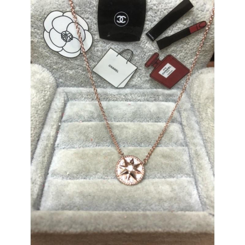 DIOR 超美 玫瑰金 八芒星 二手 水鑽 鎖骨 項鍊
