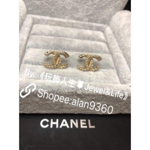 CHANEL 香奈兒 超美 金色 基本款 麻花 水鑽 二手 造型 耳環