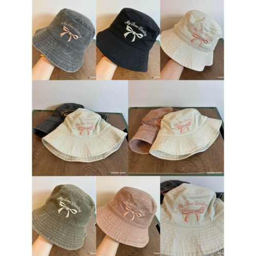 甜美刺繡蝴蝶結漁夫帽