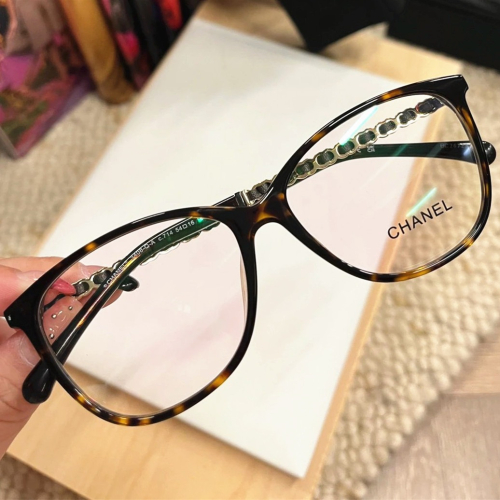 CHANEL眼鏡新款黑框素顏鏡平光鏡框女生小羊皮編織鏈鏡腳近視眼鏡架CH3408眼鏡框54-16-140
