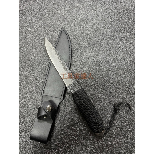 「工具家達人」 鍛打65錳鋼(高碳鋼)鋼黑繩-直刀 登山刀 露營刀 登山 露營 狩獵刀 水果刀 獵刀 野外求生刀
