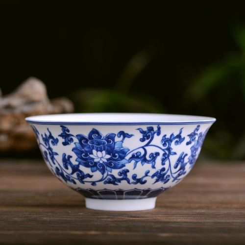 中式青花瓷碗5英寸陶瓷碗釉中彩米飯碗景德鎮骨瓷麪碗湯碗飯碗盤