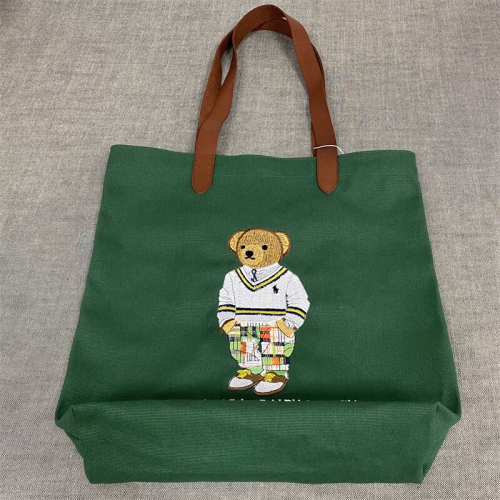 RL polo 托特包 購物袋 手提包 肩背包 大包，刺繡小熊帆布包 可愛萌個性熊bear通勤外出都方便 好氣質 下單