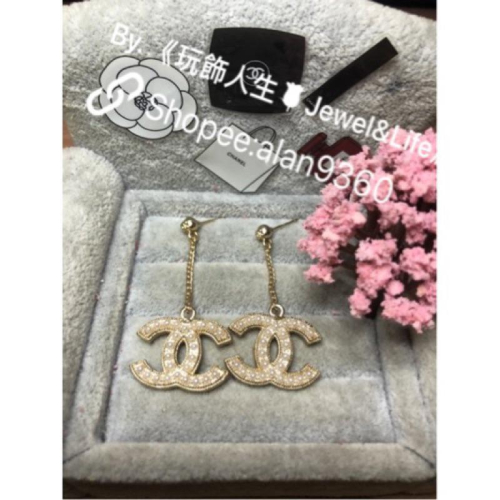 CHANEL 香奈兒 超美 金色 垂墜式 雙面 珍珠 二手 造型 耳環