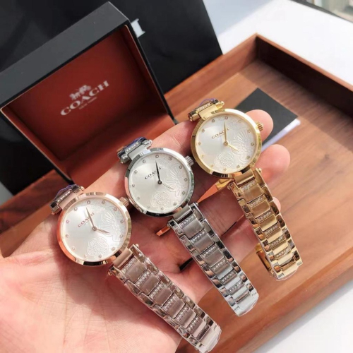 Coach蔻馳手錶 Park Watch女生手錶 鑲鑽石英錶 精品錶 銀色玫瑰金色鋼帶錶 小直徑手錶 女生腕錶