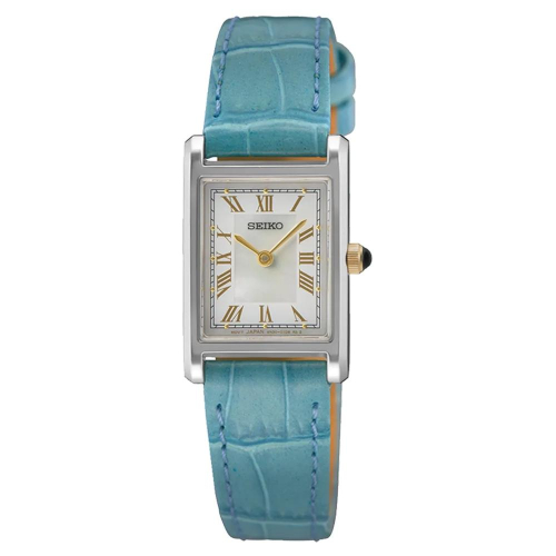 SEIKO 精工 CS系列 長方形羅馬數字淑女石英錶-湖水藍SWR101P1/4N30-00H0B