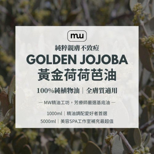 【MW精油工坊】黃金荷荷芭油 Jojoba Oil 1L/4L｜冷壓初榨植物油｜不致痘｜保濕按摩卸妝｜手工皂DIY｜臉部