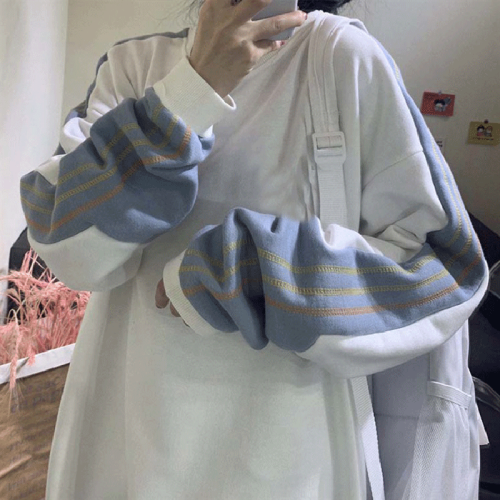 日系古著vintage衛衣女冬ins韓版寬松bf慵懶風加絨加厚無帽上衣服