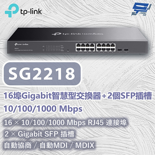 TP-LINK 昌運監視器 TL-SG2218 16埠Gigabit智慧型交換器+2插槽10/100/1000Mbps