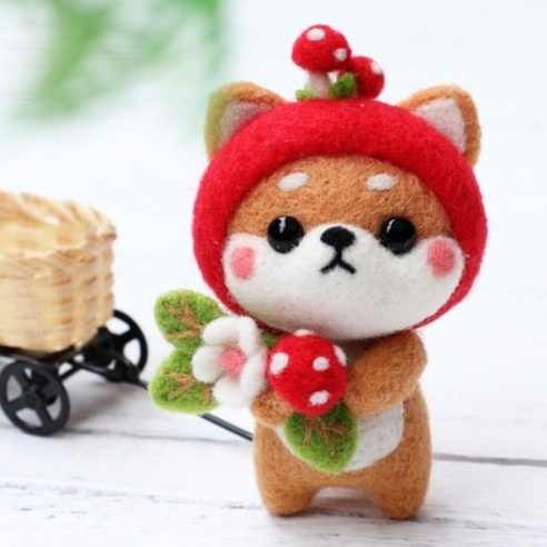 diy柴犬羊毛氈 草莓犬 羊毛氈 材料包––Fun手作