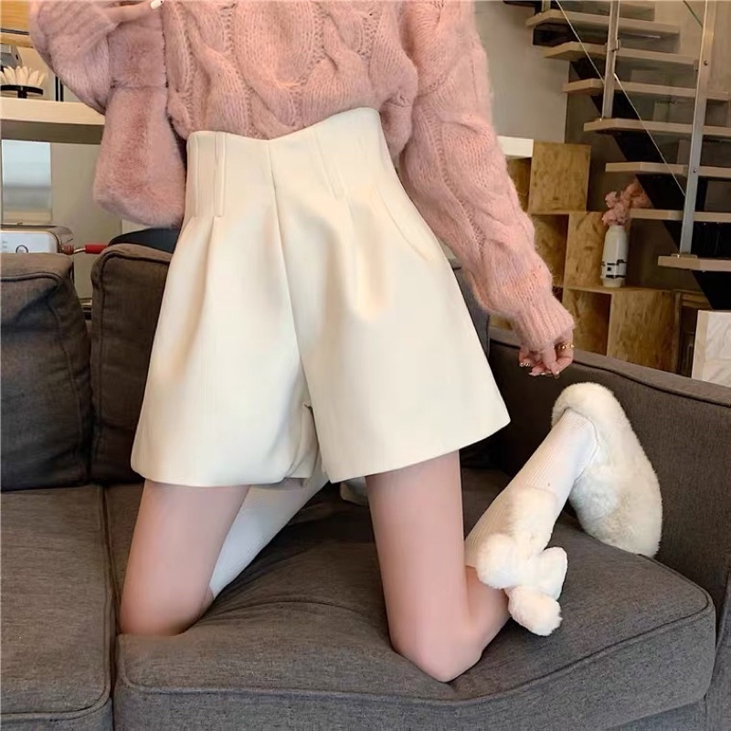 ❤️現貨在台，杏XL(S- 4XL) 中大尺碼 大碼 大碼 毛呢 短褲 百搭 寬鬆 顯瘦 高腰 女神 休閒 闊腿褲 褲裙