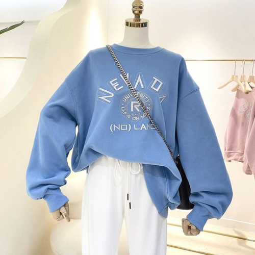 東大門加絨加厚刺繡衛衣女秋冬寬松韓版ins潮學生百搭上衣服