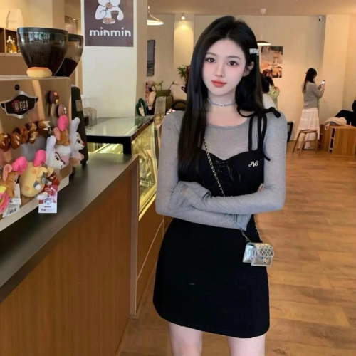 ????｜現貨♡綁帶設計銀標顯瘦吊帶裙兩件套