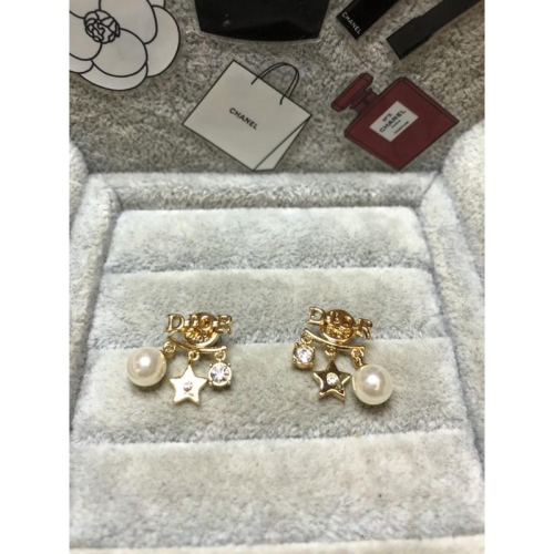 DIOR 經典 迷你 小巧金色 銀色 星星 珍珠 二手 水鑽 吊墜 耳環