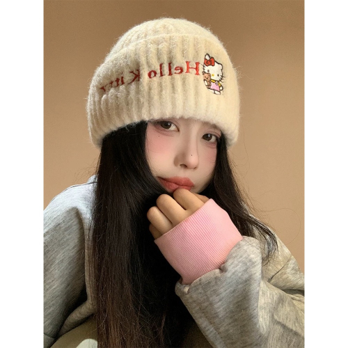 正品 HelloKitty粉紅針織帽 秋冬季可愛卡通毛帽加厚保暖護耳冷帽