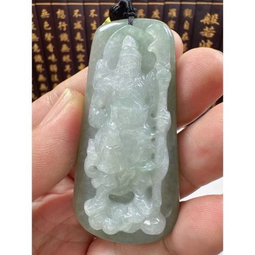 天然翡翠A貨-忠義千秋武財神-關聖帝君立體厚庄掛件 商品編號：070202