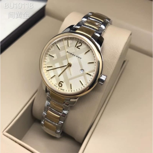 Burberry 格紋錶盤 金/銀雙色鋼帶 女錶 BU10118
