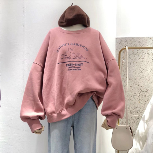 waitmore衛衣女秋冬韓版ins潮bf慵懶風加絨加厚百搭寬松上衣