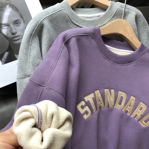 古著vintage刺繡衛衣女寬松韓版ins潮bf慵懶風無帽加絨加厚上衣服
