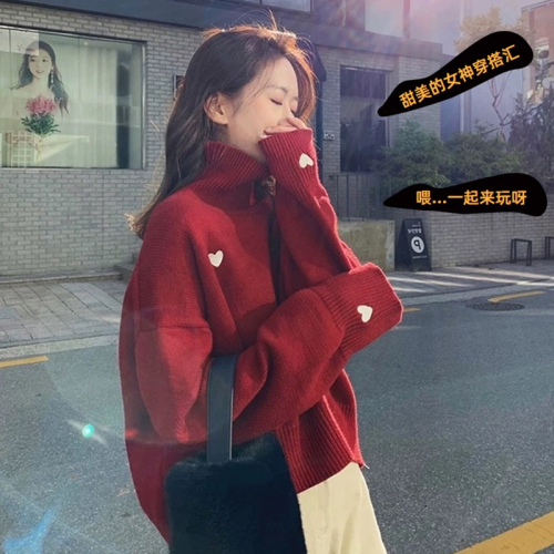 慵懶風高領毛衣女秋冬韓版寬松bf網紅外穿套頭百搭chic針織衫