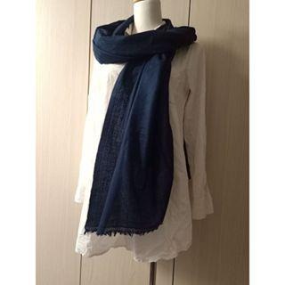 【藏印台】印度純手工Cashmere 窄版羊絨圍巾披肩06-深藍-變形蟲