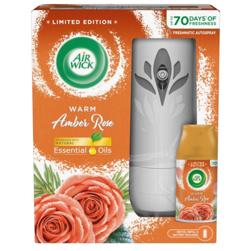 【Air Wick 喜詩】自動空氣香氛噴霧-琥珀玫瑰(機座+250ml罐)【6395】