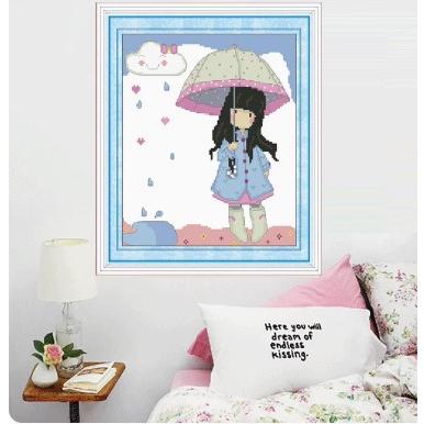 [臺灣現貨含運]十字繡材料包33*38cm中格三股 下雨天 卡通動漫 手工DIY 自己繡 非滿繡