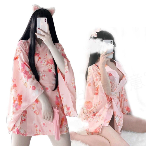 【實體店面現貨 附發票】日式印花粉色浴袍 浴衣 日式和服 性感 制服 誘惑 睡衣 角色扮演 5204