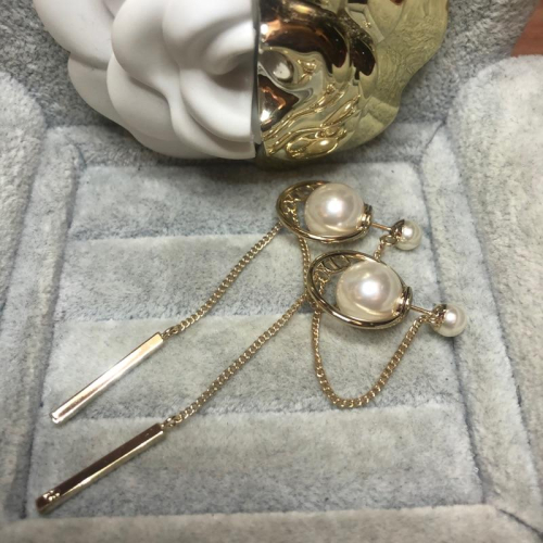 DIOR 經典 星球 淡金色 白珍珠 二手 流蘇 耳環