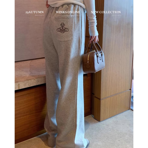 Vivienne Westwood 長褲 運動休閒褲 加絨土星刺繡闊腿褲 秋冬高腰寬松休閒直筒運動褲子衛褲 非常百搭