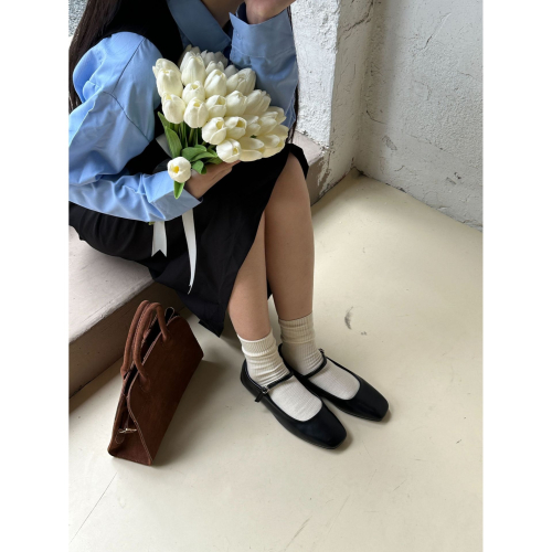 俏皮富有小亮點◘9116-2韓國新款方頭淺口平底瑪莉珍鞋 搭扣結舒適女鞋 平底鞋 瑪莉珍鞋 韓國女鞋