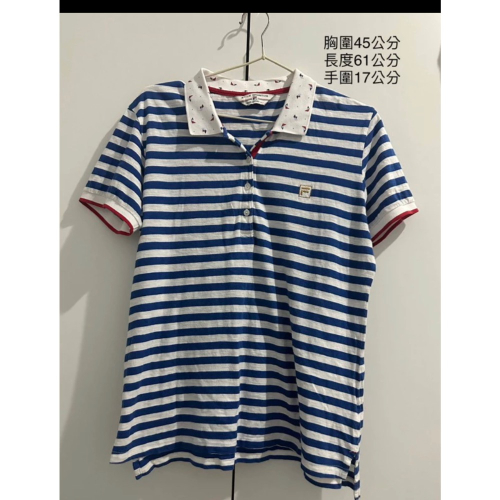 ￼編號12 FILA藍白條紋女性短袖運動POLO衫 100%純棉女短袖翻領短袖 夏裝 修身 好穿 休閑polo衫