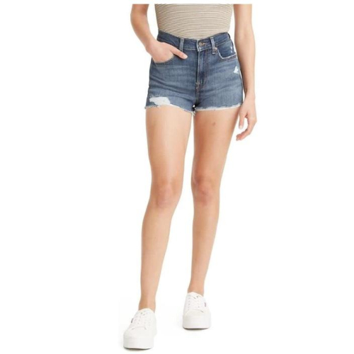 【女款24-34腰優惠】美國LEVI S High Rise Shorts Chelsea 深藍刷破 復古超高腰牛仔短褲