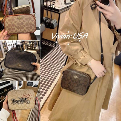 vivian美國代購✨正品 coach 女生小方包 相機包 老花拼色側背包 單肩包 F68168 F91677 附購證