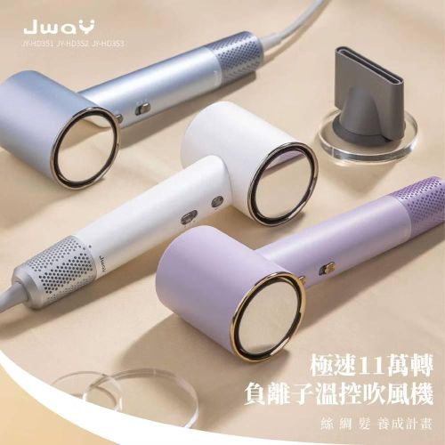 【JWAY】急速11W轉負離子溫控吹風機-霧灰藍 (JY-HD352) 大風量 速乾 低噪音