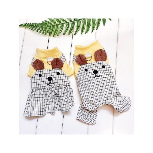 ♡【G31 預購 】 格紋小熊拼接背心裙/四腳寵物衣服
