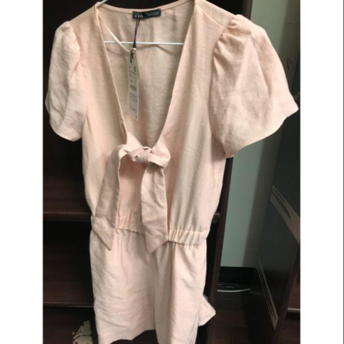 全新 ZARA V領連身短褲 粉S