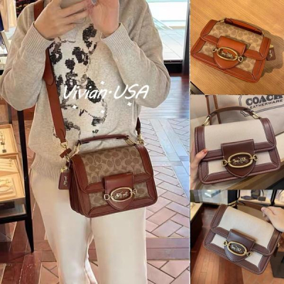 vivian美國代購✨正品 coach 女士翻蓋側背包 時尚牛皮女生單肩包 斜挎包 C8450/8452 女生包包