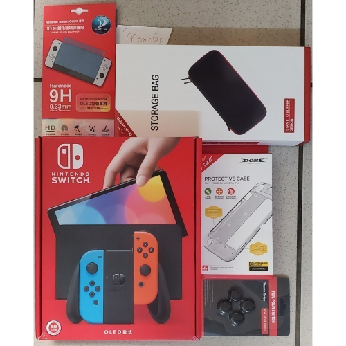 Switch OLED 紅藍主機 台灣公司貨 (贈收納包+保護貼+按鍵帽+主機手把保護殼) 全新原廠一年保固