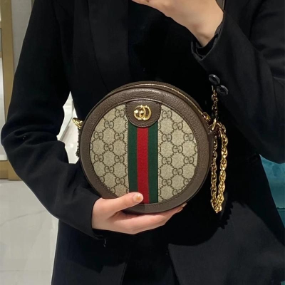 二手99新Gucci ophidia老花圓餅鏈條斜挎包