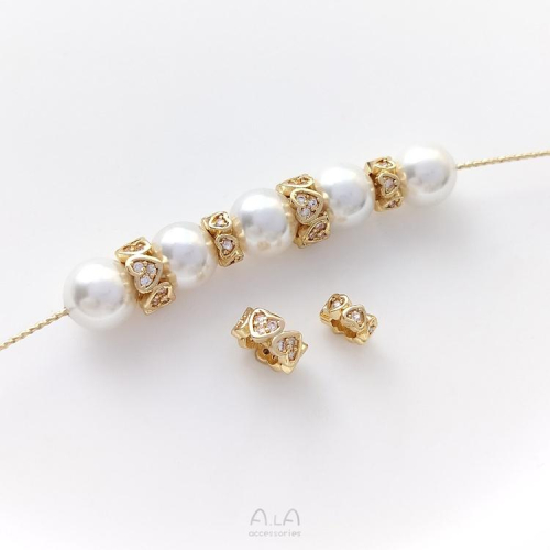 宏雲Hongyun-Ala-0801－－－14K包金保色鑲鋯石桃心隔珠圈愛心環隔片diy手工串珠手鏈飾品配件