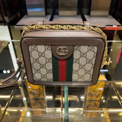二手99新Gucci古馳女包Ophidia印花mini拼色單肩斜跨包鏈條包