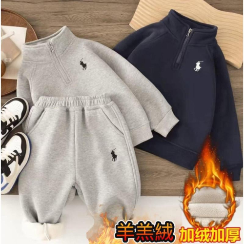 韓國Polo羊羔絨加絨加厚親子棉衣套裝