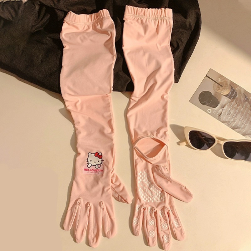 正品 kitty露指可愛冰絲防曬手套 女款夏季防紫外線 長款