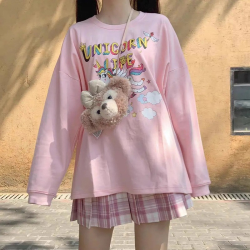 chic港味獨角獸衛衣女春秋韓版潮ins慵懶風bf學生百搭寬松上衣服
